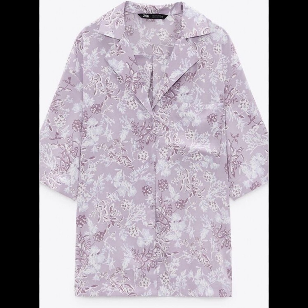 Zara lavender floral satin silky blouse size large